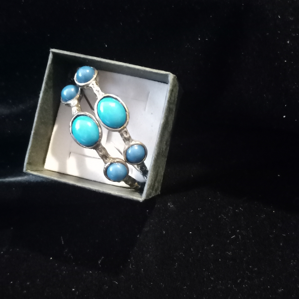 Turquoise Blue Multi-Stone Silver Tone Cuff Bracelet
